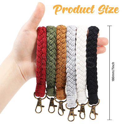 6Pcs 6 Colors Cotton Braided Wristlet Straps KEYC-GL0001-14-1