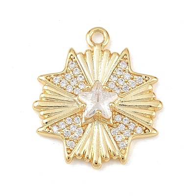Brass Micro Pave Clear Cubic Zirconia Pendants KK-G545-03G-1