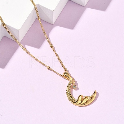 304 Stainless Steel Micro Pave Clear Cubic Zirconia Pendant Necklaces for Women LS-NJEW-Z103-01G-01-1