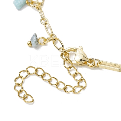 Natural Larimar/Moss Agate/Fluorite/Rutilated Quartz/Garnet Chips Charm Brass Figaro Chain Anklets AJEW-AN00667-1