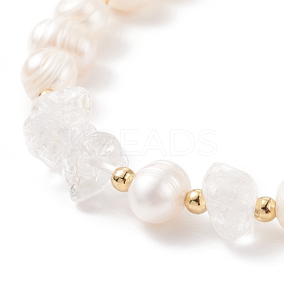 Natural Mixed Stone Chips & Pearl Beaded Bracelet with Enamel Lighting Bolt Charms BJEW-JB08332-M-1