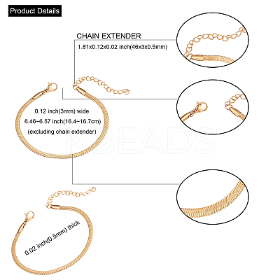 3mm 304 Stainless Steel Flat Snake Dome Herringbone Chain Link Bracelet for Men Women BJEW-CJC0001-02B-1