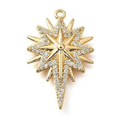 Brass Micro Pave Clear Cubic Zirconia Pendants KK-U065-13G-1