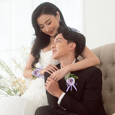 2Pcs 2 Styles Silk Cloth Imitation Rose Wrist Corsage AJEW-DR0002-09-1