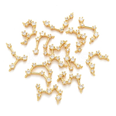 12Pcs 12 Style Brass Micro Clear Cubic Zirconia Pendants ZIRC-LS0001-02G-1