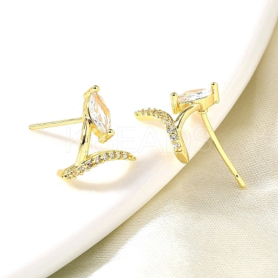Horse Eye Brass Micro Pave Clear Cubic Zirconia Stud Earrings EJEW-R018-04G-1