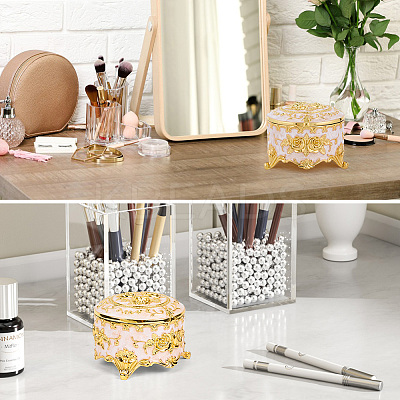 Alloy Pink Enamel Trinket Storage Decorative Boxes CON-WH20001-20A-1