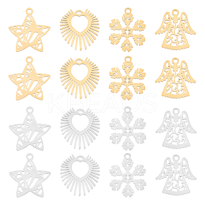 16Pcs 4 Style 201 Stainless Steel Pendants STAS-DC0002-93-1