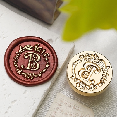 Golden Tone Wax Seal Brass Stamp Head DIY-B079-01G-B-1