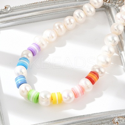 Natural Pearl & Acrylic Column Beaded Necklaces NJEW-C070-03-1