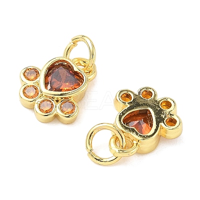 Brass Pave Cubic Zirconia Paw Print Charms KK-I355-17G-01-1