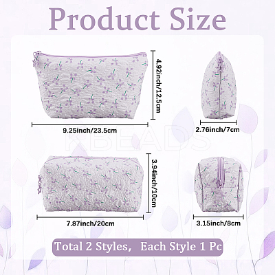 2Pcs 2 Styles Portable Travel Polyester Cosmetic Zipper Storage Clutch Bags ABAG-CY0001-01C-1