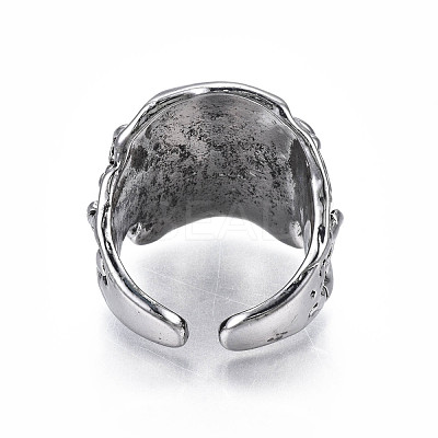 Gothic Punk Skull Alloy Open Cuff Ring with Rhinestone for Men Women RJEW-T009-52AS-1