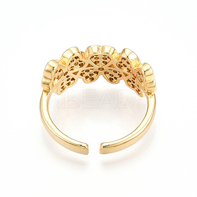 Brass Micro Pave Clear Cubic Zirconia Cuff Rings for Women KK-T074-20G-1
