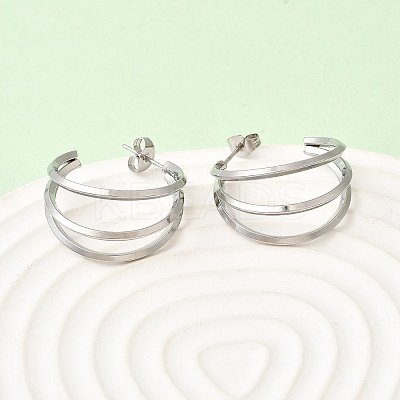 Triple C-Shaped 201 Stainless Steel Stud Earrings EJEW-Z151-09P-1