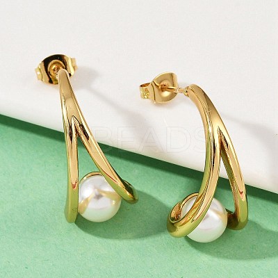 304 Stainless Steel Plastic Imitation Pearl Round Stud Earrings LS-EJEW-M105-08G-1