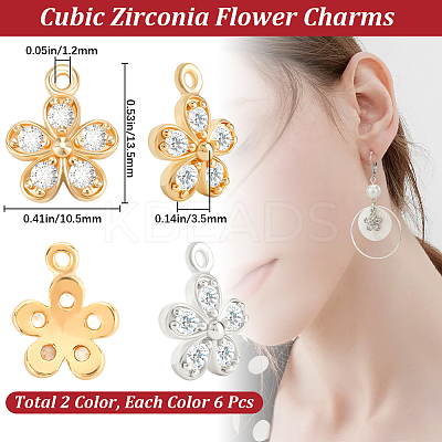 12Pcs 2 Styles Rack Plating Brass Cubic Zirconia Charms ZIRC-BBC0002-73-1