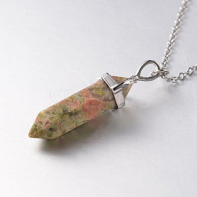 Brass Gemstone Bullet Pendant Necklaces NJEW-JN01042-1