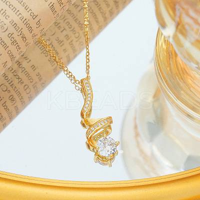Spiral Shaped 304 Stainless Steel Micro Pave Clear Cubic Zirconia Pendant Necklaces FS-WG74725-01-1