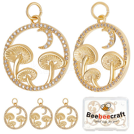 6Pcs Autumn Theme Brass Micro Pave Clear Cubic Zirconia Pendants KK-BBC0005-83-1