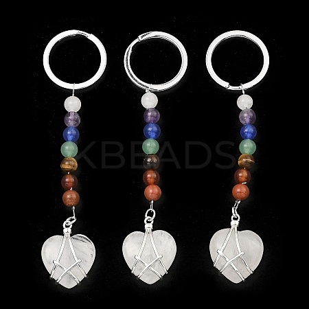 Natural Quartz Crystal Heart Keychain G-Z033-11P-02-1