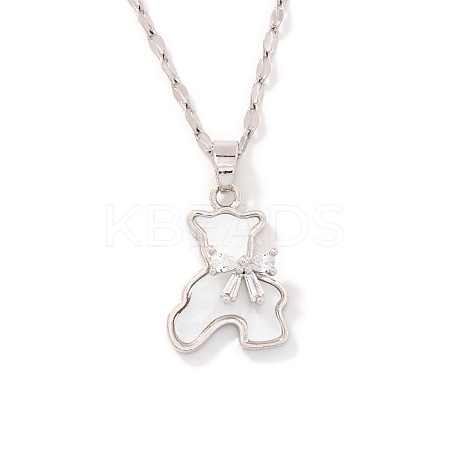 Cute Mini Cartoon Bear Brass Cubic Zirconia Pendant Necklaces for Women JK9579-1-1