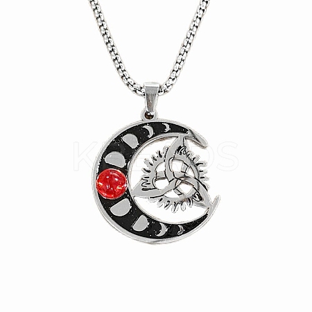 Crescent Moon Triskelion Knot 304 Stainless Steel Pearl Pink Cubic Zirconia Pendant Box Chain Necklaces for Women FS-WGED6A1-01-1