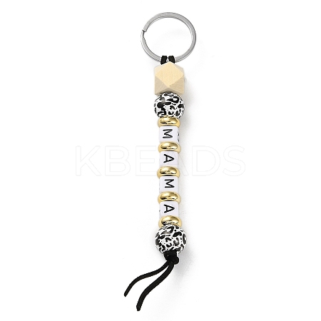 Mother's Day Wood and Plastic Beads Keychain Decorationes LS-KEYC-B016-02-1