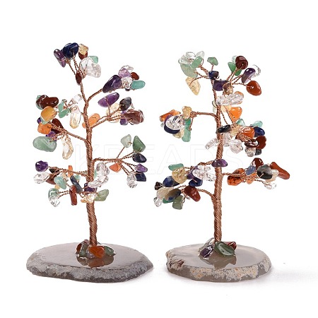 Natural Gemstone Chips & Agate Pedestal Display Decorations DJEW-A001-04G-1