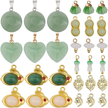 30Pcs 10 Styles Alloy with Glass Imitation Jade Pendants FIND-SC0019-80-1