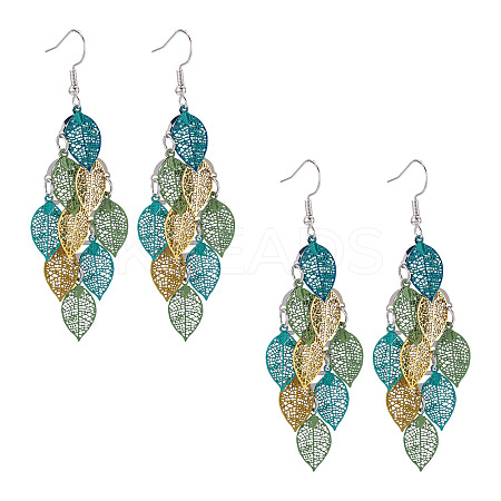 2 Pairs 430 Stainless Steel Leaf Dangle Earrings EJEW-TA0001-83D-1