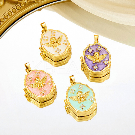 Brass Micro Pave Clear Cubic Zirconia Locket Pendants KK-P335-07G-1