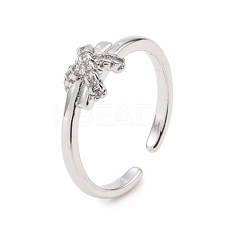 Clear Cubic Zirconia Bowknot Open Cuff Ring RJEW-B028-28P-1
