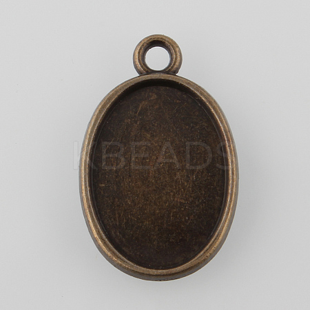 Tibetan Style Antique Bronze Alloy Flat Oval Pendant Cabochon Settings TIBEP-M022-06AB-NF-1