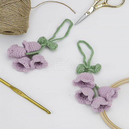 2Pcs Lily of the Valley Kintting Cotton Wool Pendant Decorations HJEW-LP0002-93A-1