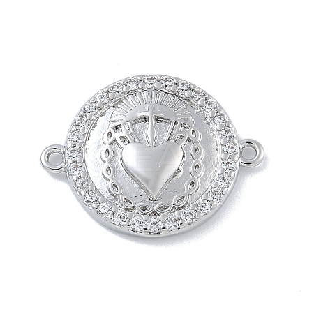 Rack Plating Brass Micro Pave Clear Cubic Zirconia Sacred Heart of Jesus Connector Charms KK-A234-065P-1