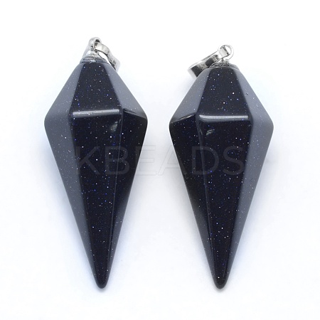 Synthetic Blue Goldstone Pointed Pendants KK-E757-F-14P-1