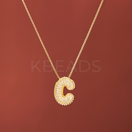 Brass Micro Pave Clear Cubic Zirconia Initial Pendant Necklaces for Women FS-WGDC51D-03-1