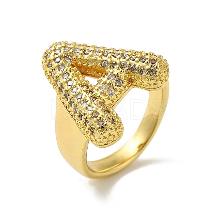 Letter Brass Micro Pave Clear Cubic Zirconia Open Cuff Ring for Women RJEW-N046-03A-G-1