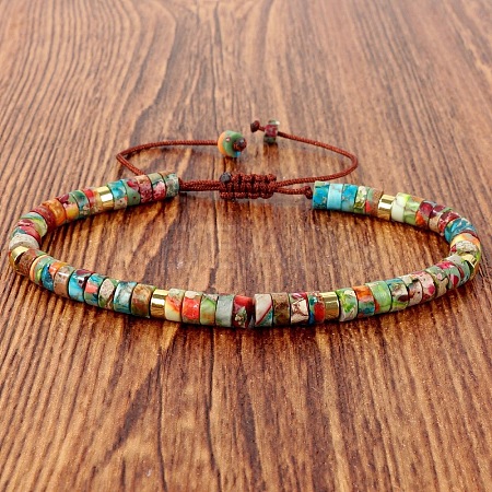 Dyed Synthetic Imperial Jasper Heishi Beads Adjustable Braided Bracelets for Men Women BX7041-24-1