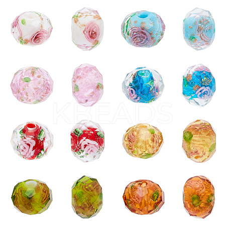32Pcs 8 Colors Handmade Gold Sand Lampwork Rondelle Beads Strands LAMP-OC0001-44-1
