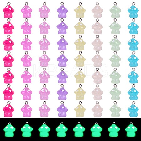 64Pcs 8 Colors Translucent Resin Pendant Colorful Night Glow Small Mushroom Pendant Creative Jewelry Accessories JX857A-1