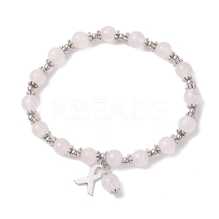Natural Round Rose Quartz Bracelets BJEW-JB10950-1