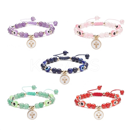 5Pcs 5 Style Alloy Enamel Cross Charm Bracelets Set BJEW-JB08817-1