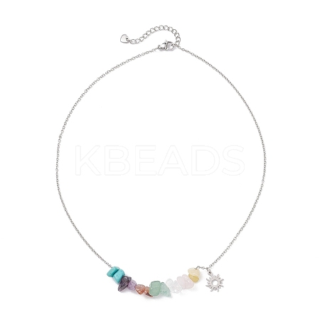 Chakra Gemstone Chip Beaded Pendant 304 Stainless Steel Cable Chain Necklaces NJEW-JN05501-1