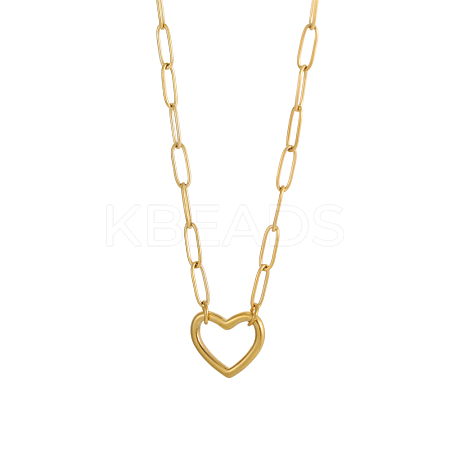 Hollow Heart 304 Stainless Steel Pendant Necklaces STAS-OY009-41G-1