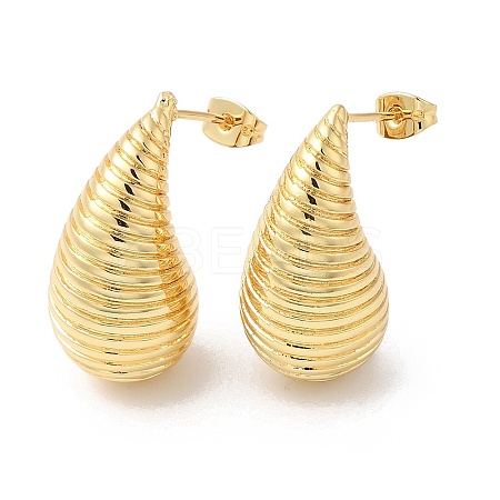 Rack Plating Brass Teardrop with Stripe Stud Earrings EJEW-R150-03G-1