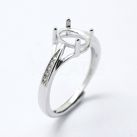 Anti-Tarnish Rhodium Plated 925 Sterling Silver Finger Ring Components STER-G027-17P-1