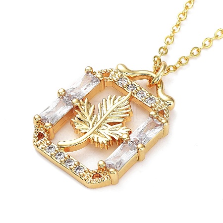 Golden Brass Rhinestone Pendant Necklace with Cable Chains NJEW-P278-A02-1