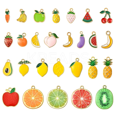 54Pcs 27 Styles Light Gold Plated Alloy Enamel Pendants ENAM-YW0005-14-1